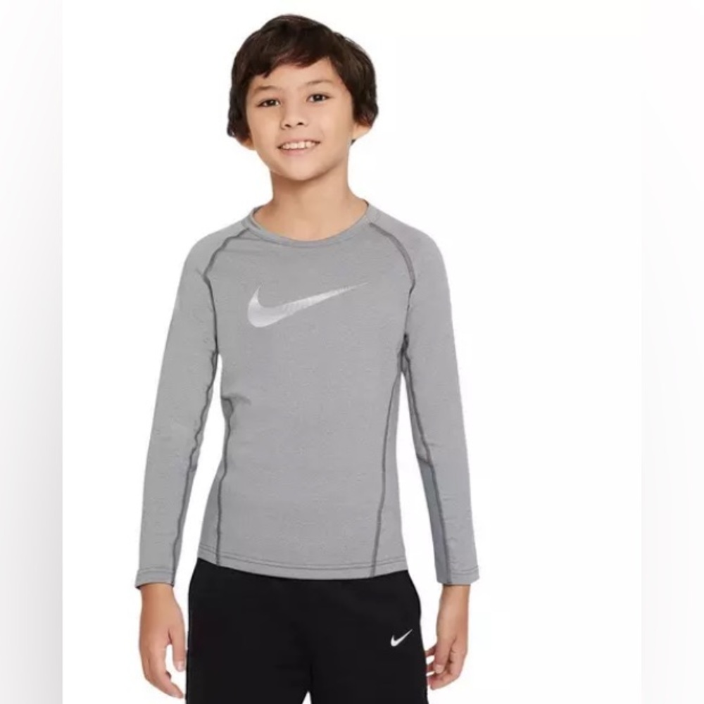 NWT Nike Boys' Pro Warm Long-Sleeve Top for Kids, Color Grey